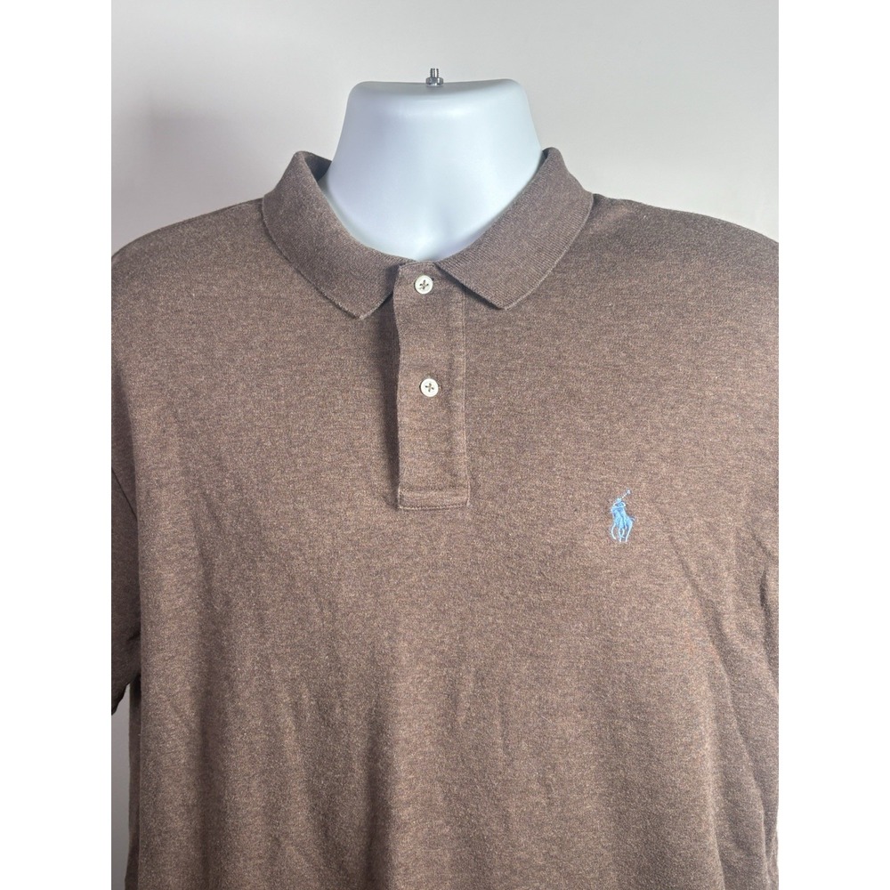 Polo Ralph Lauren Mens‎ Large Brown Heathered Short Sleeve Cotton Polo Shirt L